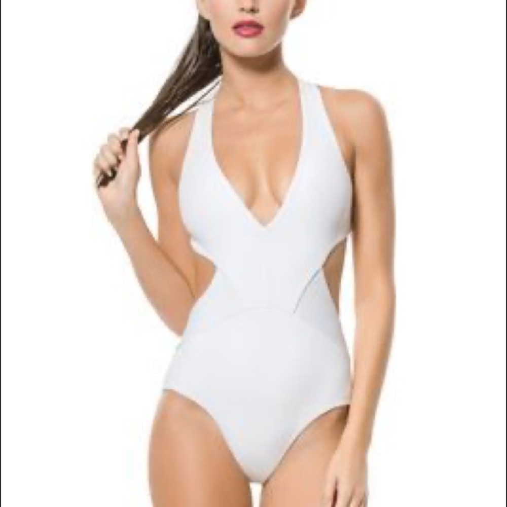 jets jessika allen swimwear white one piece cut out plunge high leg